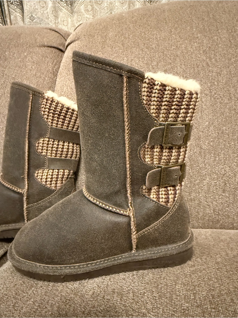 BearPaw Cozy Shearling-Trim Suede Winter Boots - Brown